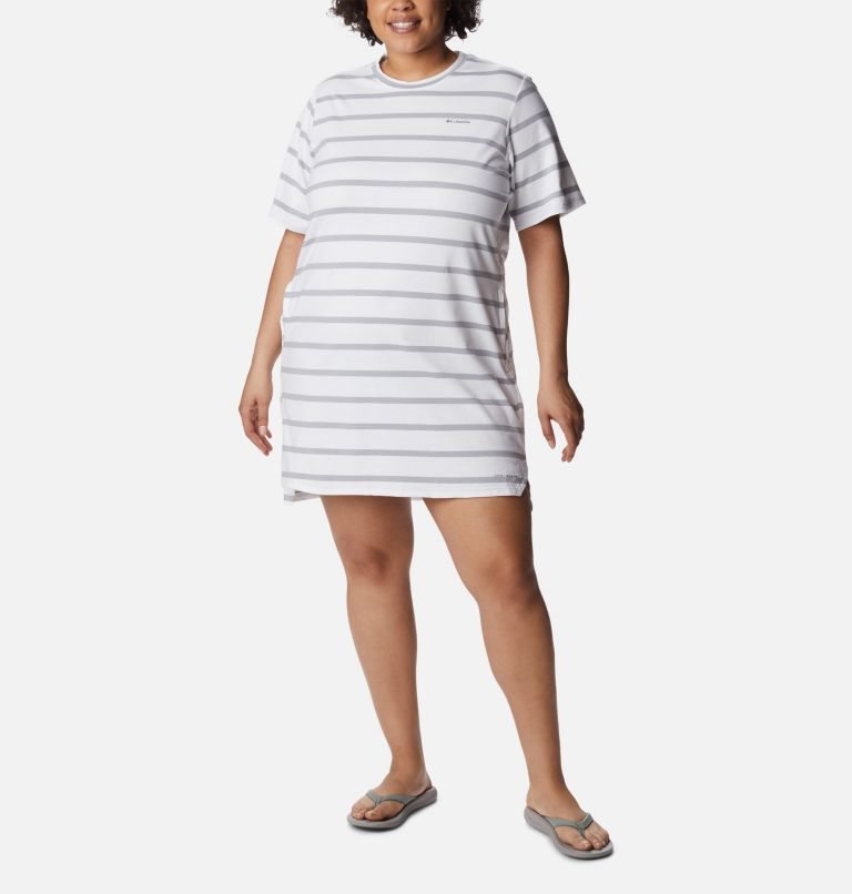 Women\'s Columbia Sun Trek T-Shirt Dress Stripe | Plus Size CA-K1C30